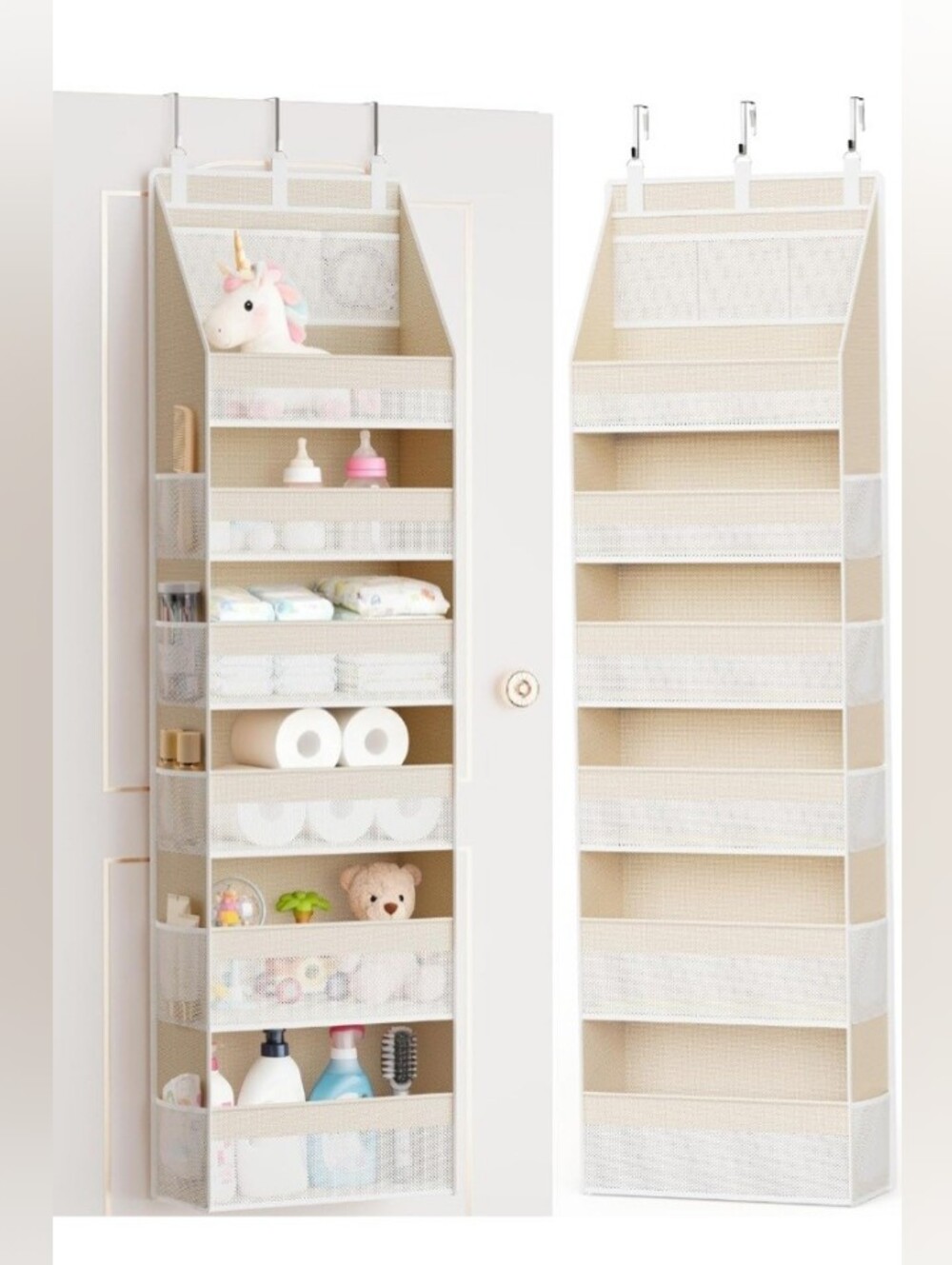 NEW Over the Door Organizer 6 Shelves + 13 Side Pockets Cream